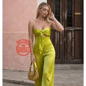ZARA Strapless Wide-Leg Jumpsuit NWT | Bow Detail Cutout Green M
